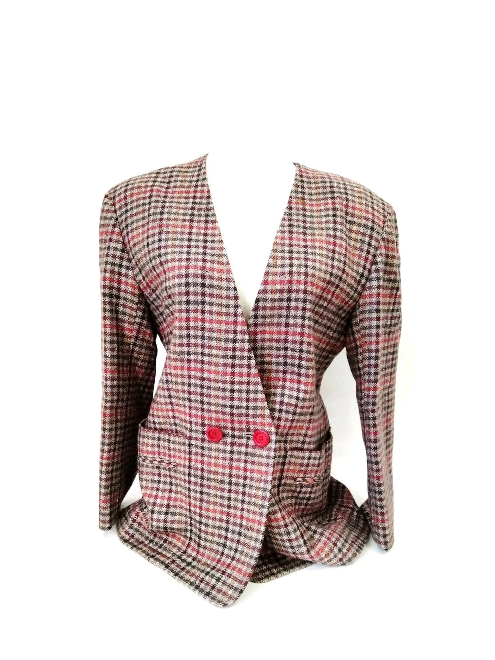 Christian Dior Sports Plaid Double-Breasted Blazer in Red and Black Sz M